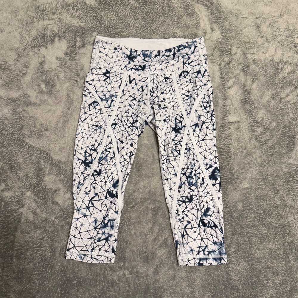 Lululemon Athletic Leggings Womens White Blue Geometric Workout Sz 4